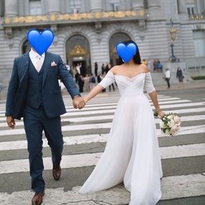 Wtoo by Watters Miles V-Neck Ruched-Sleeve Mesh Wedding Gown